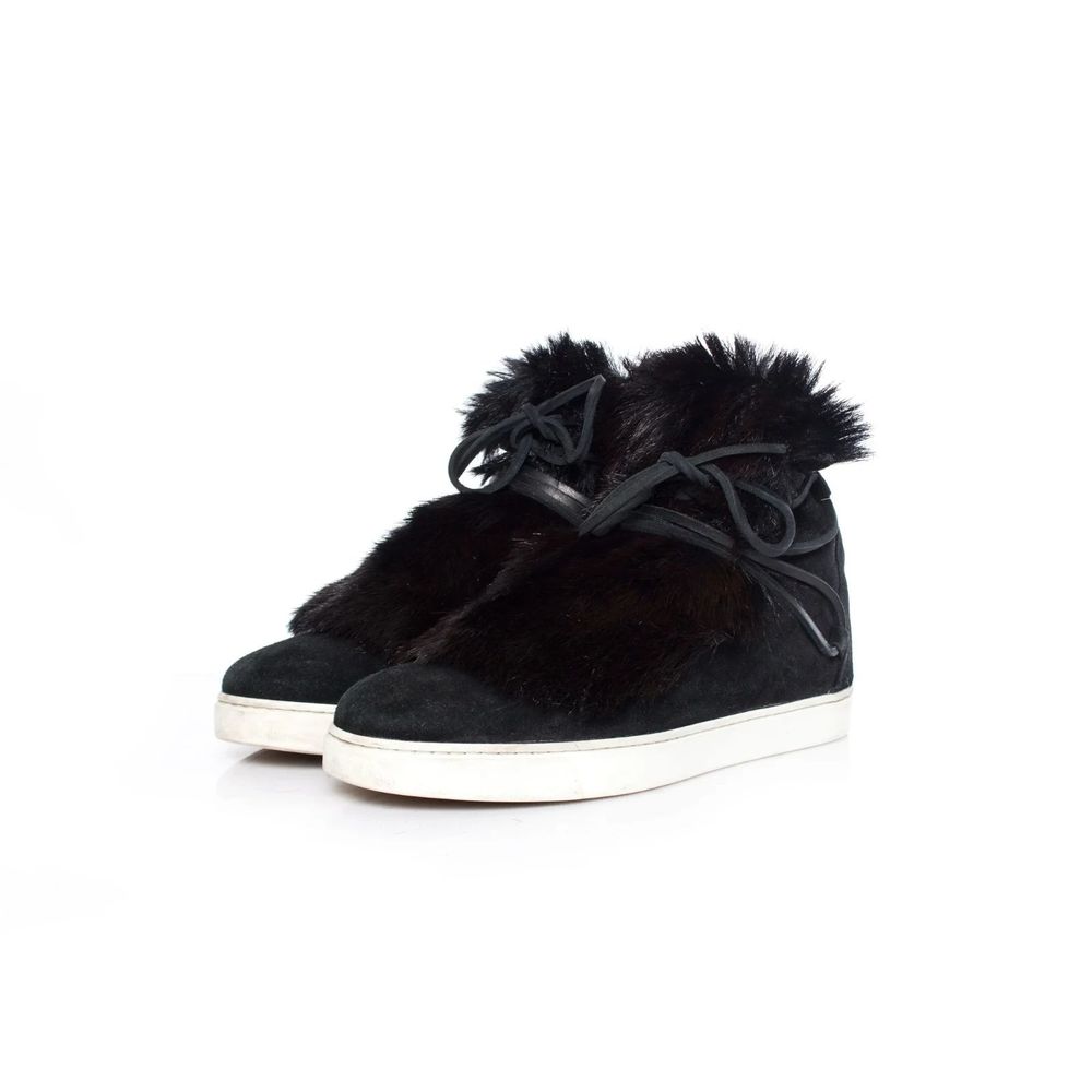 Gianvito Rossi Black Inuit fur-trimmed Suede High Top Sneakers sz 40/9.5-10